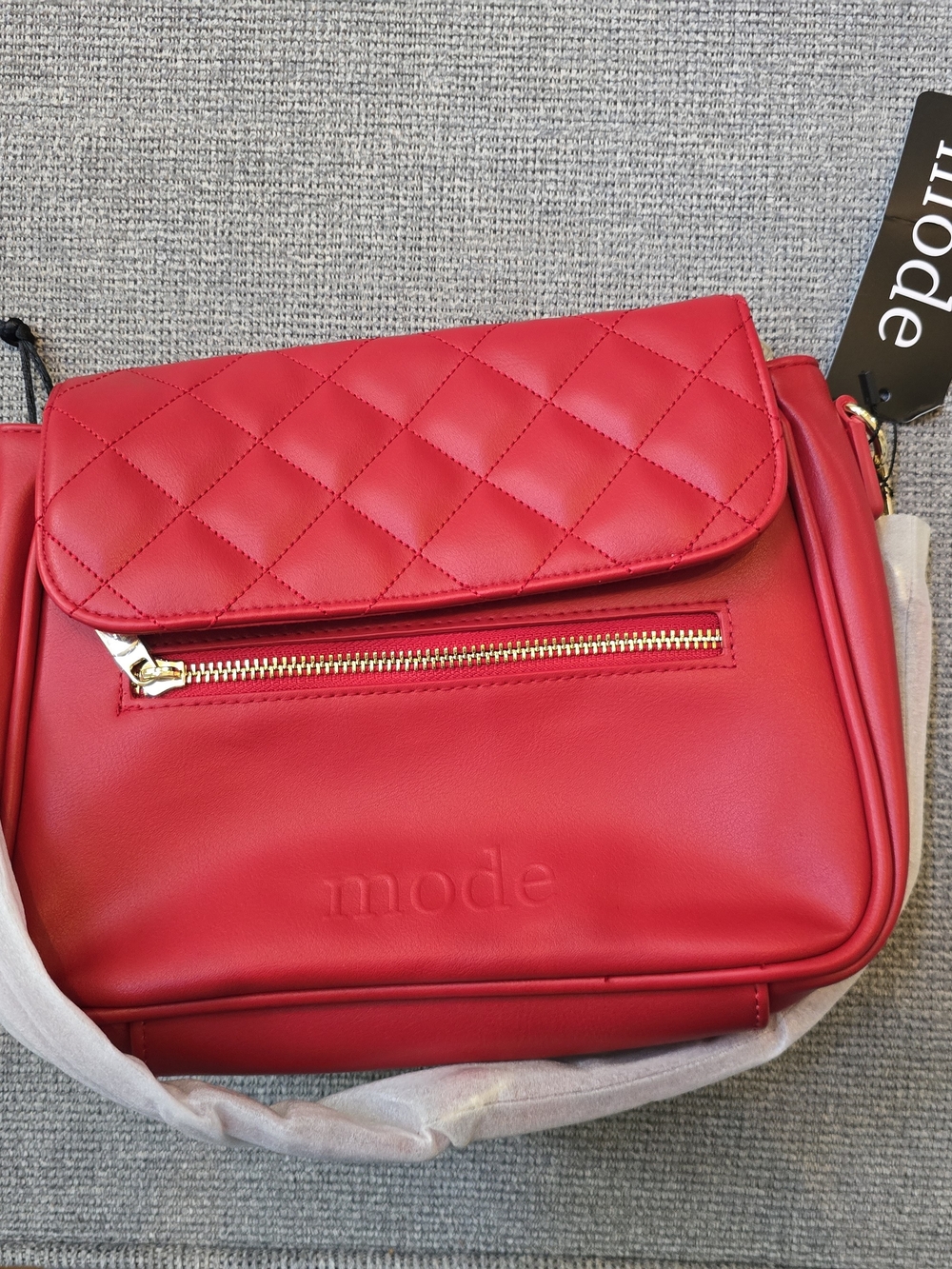 NWT Mode Crimson Red Quilted Crossbody Bag + Dust Bag